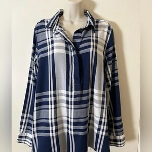 Liz Claiborne Women Long Navy Plaid Shirt Size Large NWT